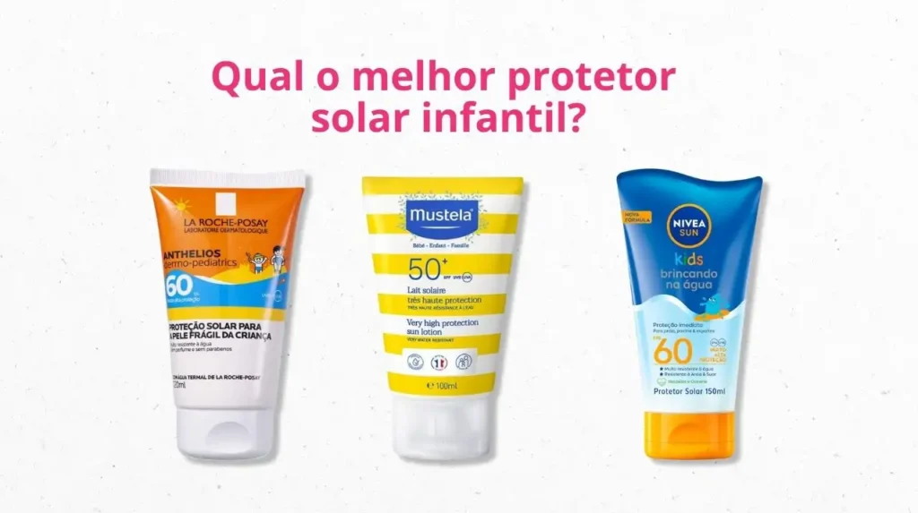 representação gráfica de 3 modelos de protetor solar infantil