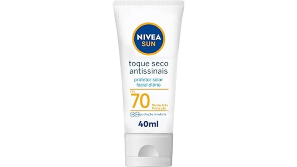 Descubra se o NIVEA Sun Toque Seco Antissinais FPS 70 é o protetor solar facial ideal. Análise completa do produto de 40ml.
