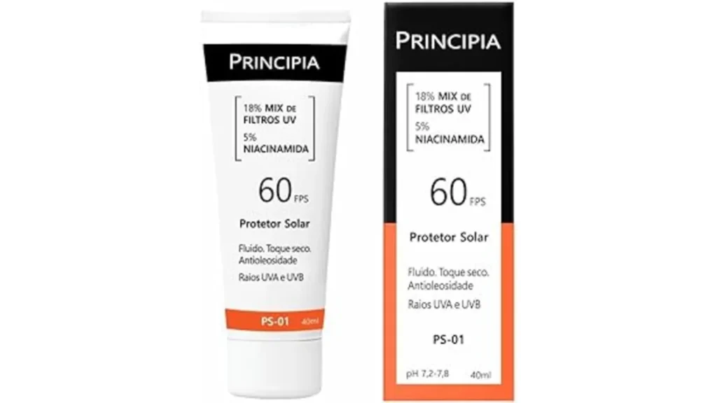 Descubra se o Protetor Solar Principia PS-01 FPS 60 com niacinamida oferece toque seco e alta proteção contra raios UVA e UVB.