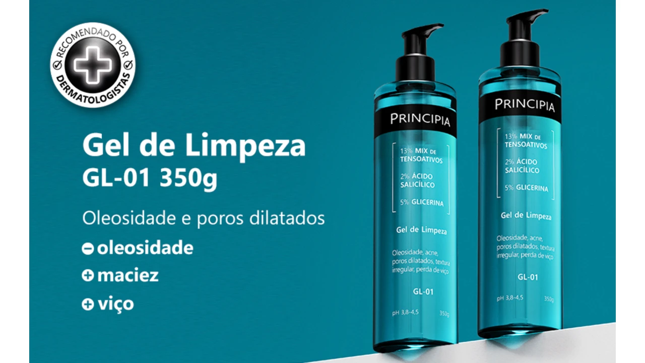 PRINCIPIA, Gel de Limpeza Facial 2% Ácido Salicílico + 5% Glicerina GL-01 com 350g
